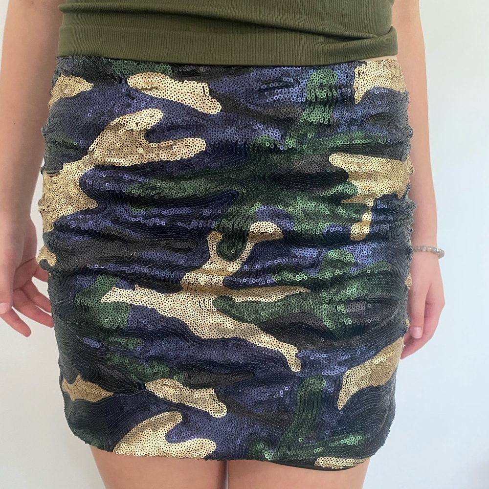 Nylon appeal sequined camo skirt